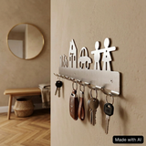 Stainless steel key hook - key rack with 9 hooks - 31cm wide - sanded on both sides