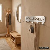 Edelstahl Schlüsselhaken - Schlüsselbrett "Schlüssel" - 25cm breit - Beidseitig geschliffen